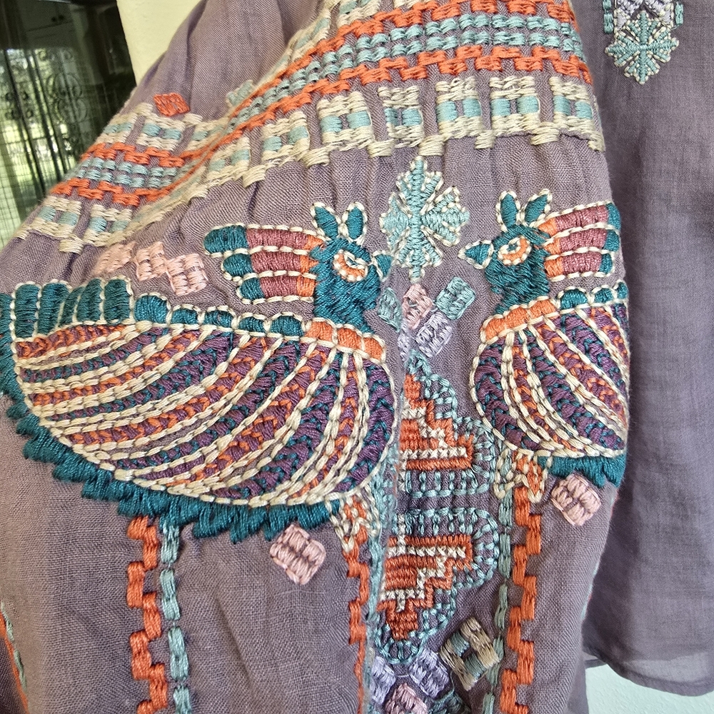 🐦EUC Johnny Was Purple Bird Embroidered Blouse SMALL - Picture 4 of 12